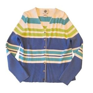 Natural Instincts S 100% Cotton Coastal Striped Ribbed Button Cardigan Womens